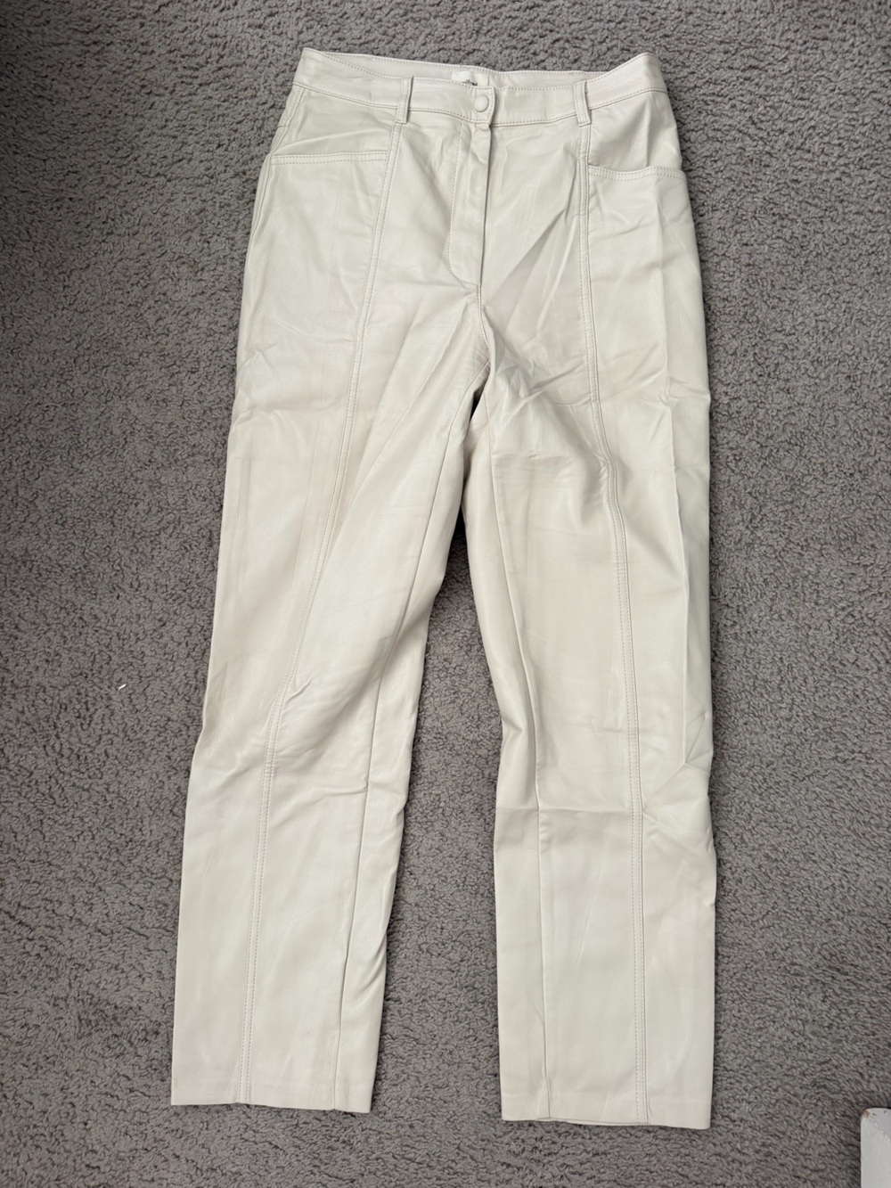 Wilfred Cream Leather-Look Straight Leg Pants